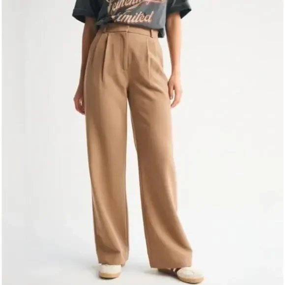 ABERCROMBIE & FITCH Sloane Tailored Pant Tan Wide Leg Sz 28/6S NWT $90 {GG29} - Picture 2 of 11